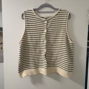 Alex Mill Cream & Black Striped Sleeveless Bridget Sweater Vest